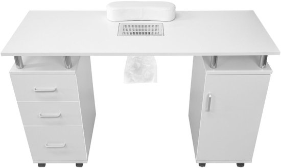 Table de manucure avec extracteur - 120 x 45 x 76 cm - Table basse professionnelle - Incl. Roues de Coussins repose-main Extraction et stockage de la poussière - Wit