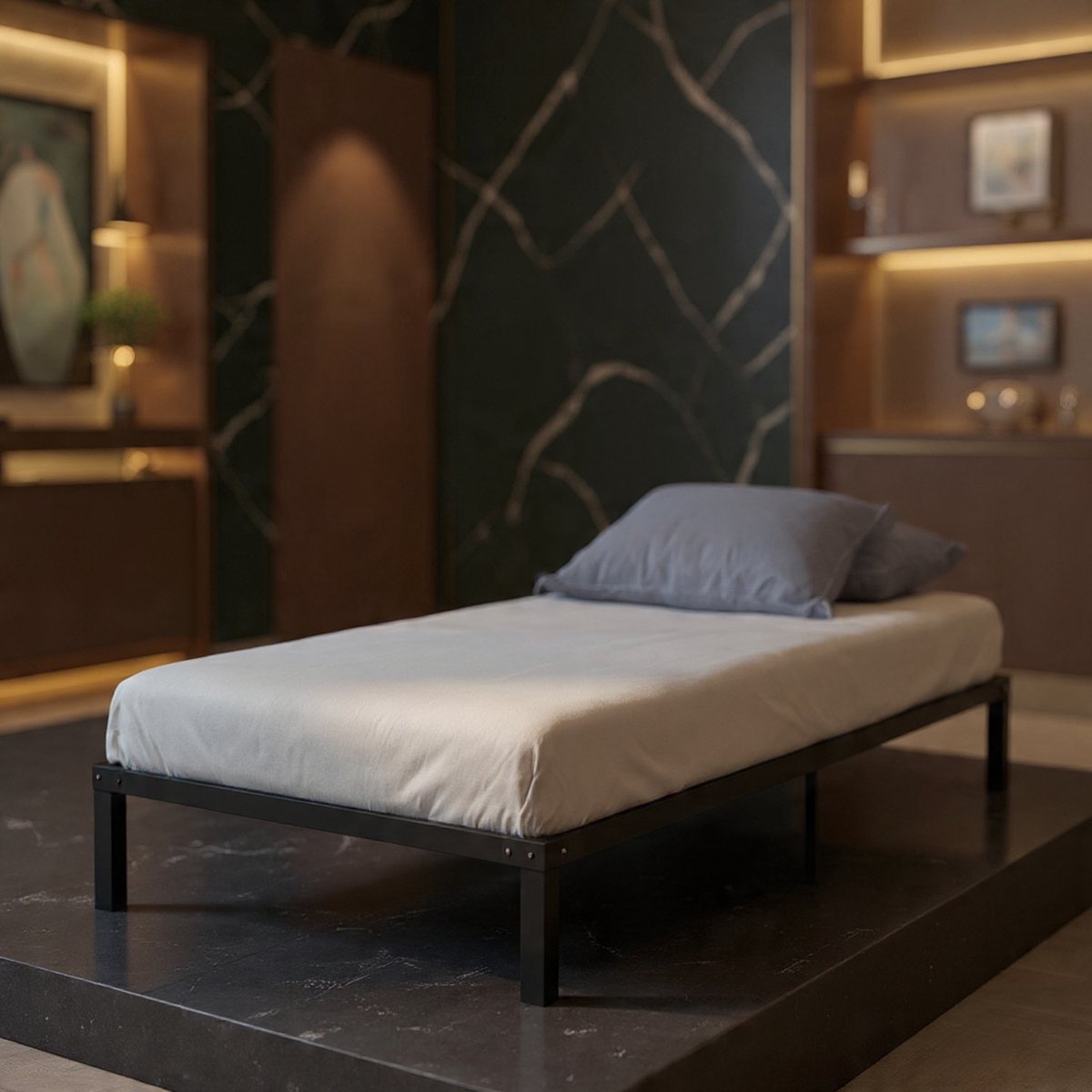Urban Comfort Metalen Bed 100x200 cm – Hoogwaardig Robuust Bedframe met Lattenbodem en Ext
