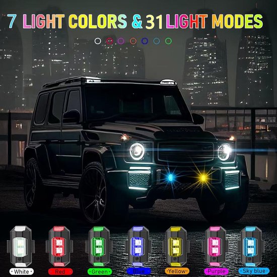 4 Stuks LED Knipperlicht voor Drones - 7 Kleuren - USB Oplaadbaar - Anti-Botsing Nachtverlichting - Geschikt voor Drones, Motorfietsen, Auto’s, Fietsen, RC Auto’s en RC Boten — afbeelding 4