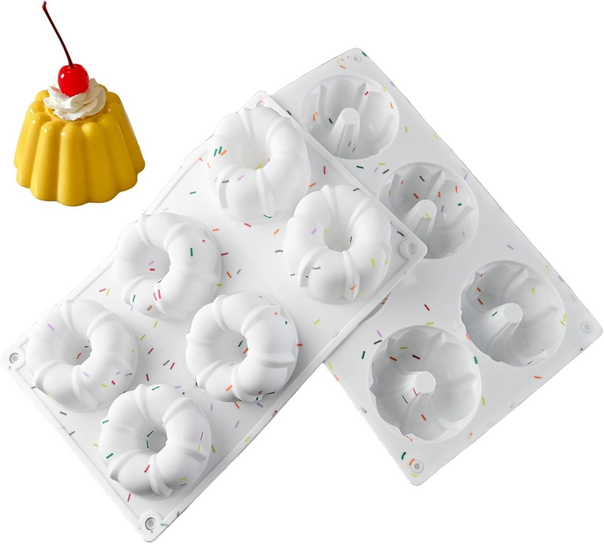 Set van 2 Siliconen Mini Bundt Cake Vormen met 6 Holtes - Flexibel en Herbruikbaar
