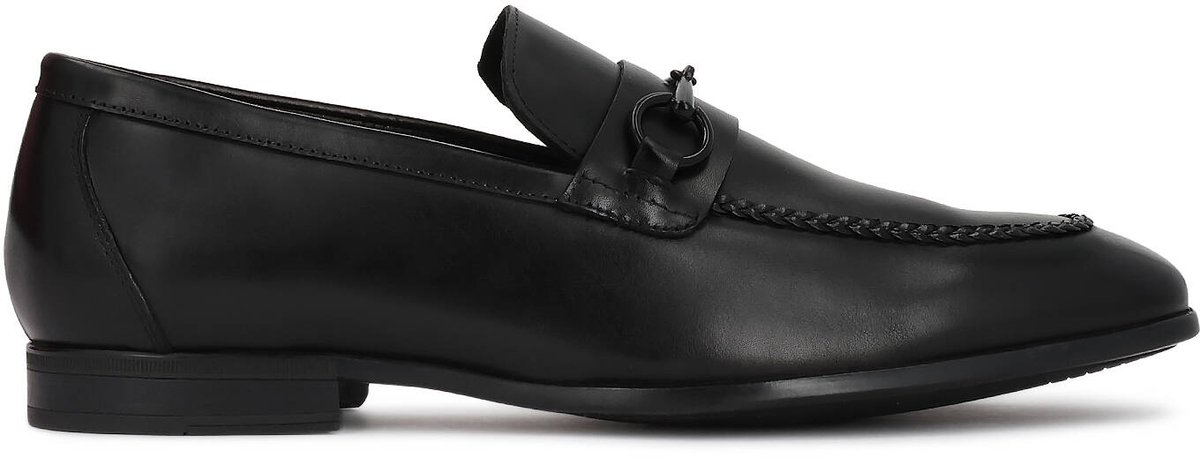 Black leather men's loafers with metal embellishment