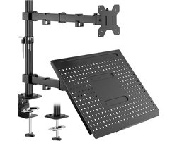 Famanu – Monitor- en laptoparm voor 13–32 inch schermen, met laptoplade en verstelbare bureausteun, modern ontwerp