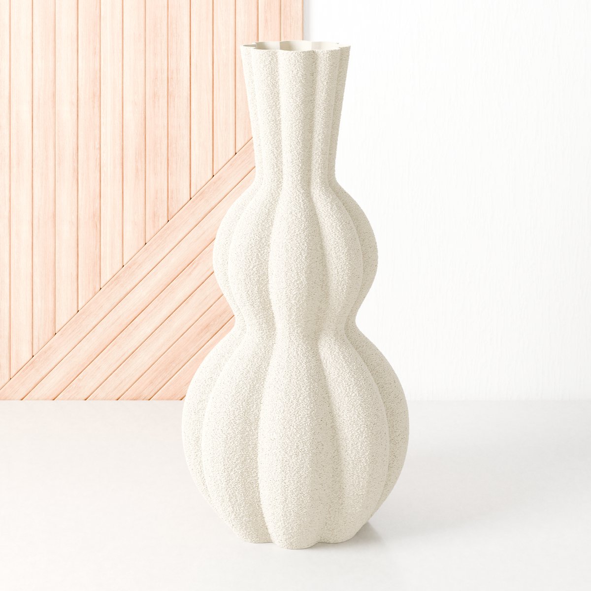 Fleuriek Vaas Beige - H40 cm - Bolvaas voor droogbloemen of als decoratieve bloemenvaas, ronde design vaasjes van bio-kunststof - Vaas met structuur