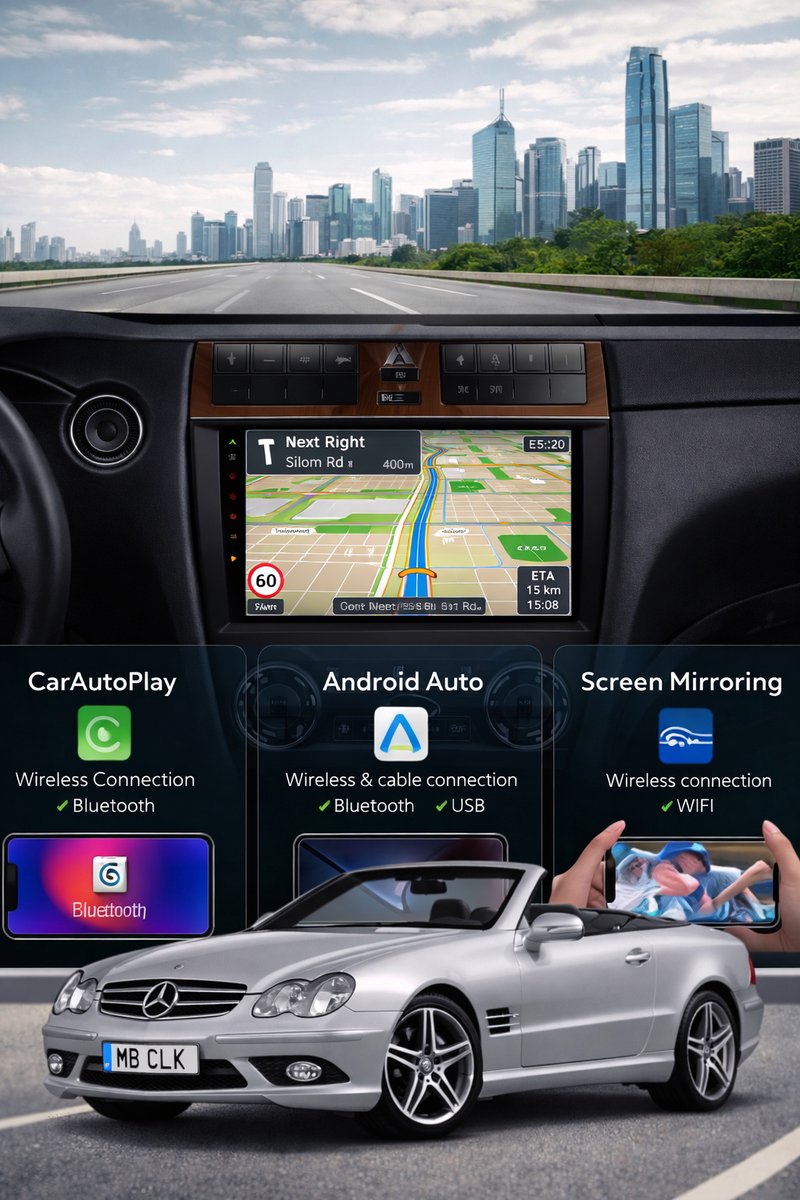 ADIVOX T2 9 inch geschikt voor Mercedes Benz CLK W209 2004-2010 Android 15 Wifi/DSP/RDS/5G/DAB+