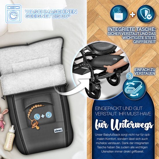 Voetenzak grijs - 95 x 50 cm - voetenzak voor kinderwagen - babyvoetenzak - kinderwagen voetenzak - wintervoetenzak - voetenzak met ristsluiting - wasbaar tot 30 °C van Dingy Weather — afbeelding 4