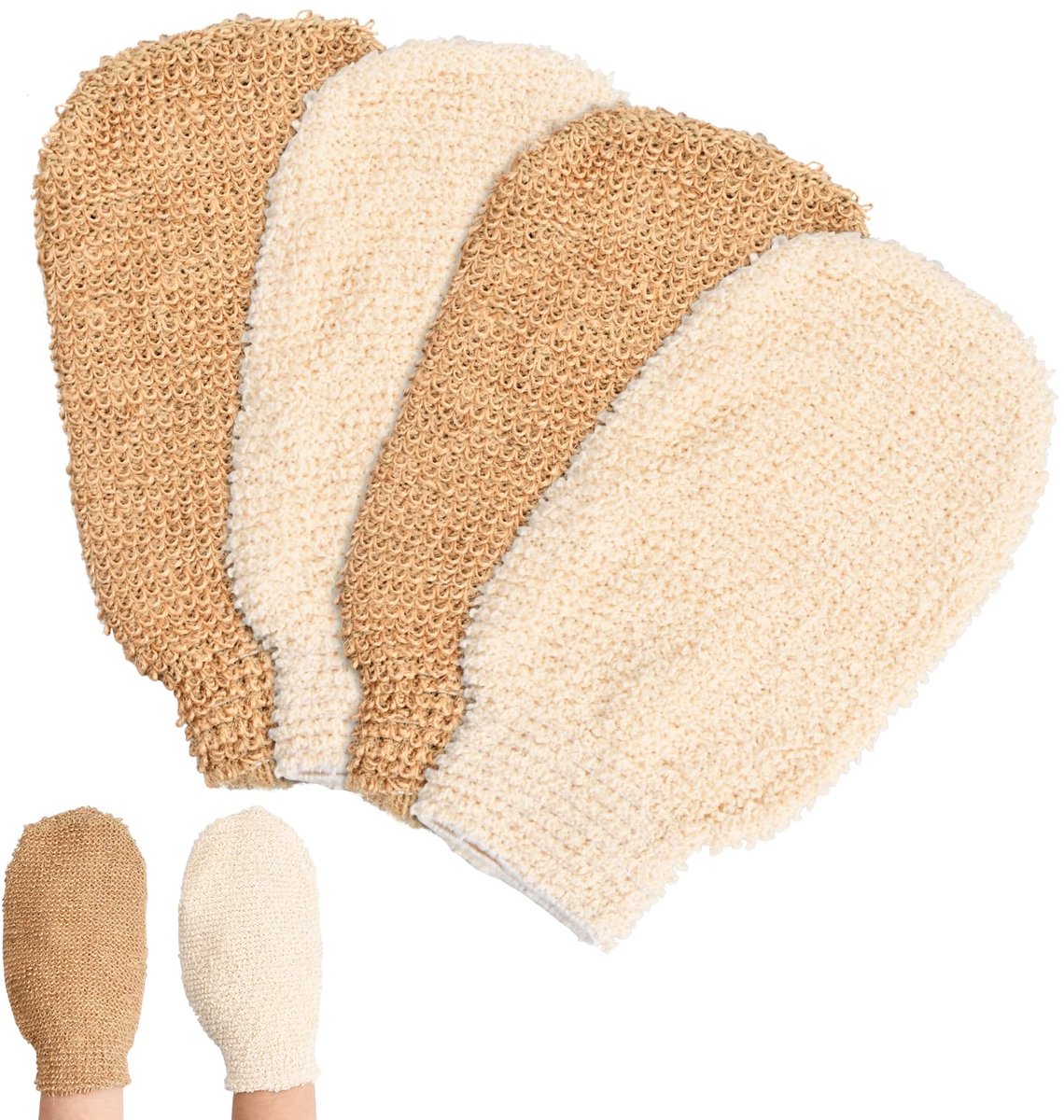 Douchehandschoenen - Peeling Effect - 2 Pairs, Jute en Katoen