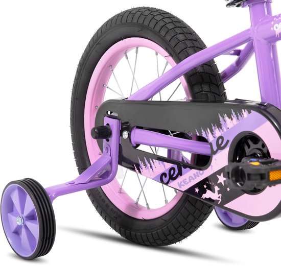 KEANO Cervine Stoere Kinderfiets - 16 Inch - Voor Jongens & Meisjes (4-7 Jaar) - BMX Stijl - Met Zijwieltjes & Mandje - Paars - Geschikt voor buitenactiviteiten in de lente — afbeelding 5