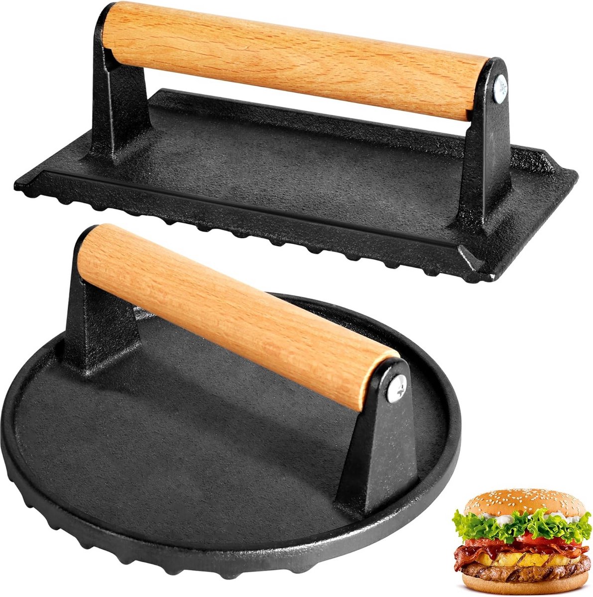 Burger Smasher - Grill Press - Gietijzeren Bakplaat - Smaken