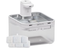CatElite® - Draadloze Drinkfontein Kat RVS | Wave - Waterdispenser met Sensor & Accu - Incl. 2 Filters - 2.5L Waterfontein Kat - Kattenfontein - Fluisterstil - Wit - Upgraded Version