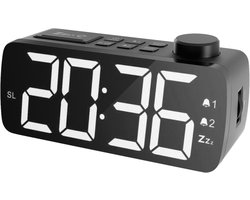 YUCONN Wekkerradio - Wekker Kinderen - Kinderwekker - Grote LED Cijfers - Wekkers Digitaal - Dimbaar Display - Sleeptimer - Wit