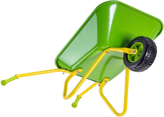 KADAX metalen kinderkruiwagen, tuinkruiwagen voor kinderen, tuingereedschap, kleine kruiwagen om mee te spelen en te helpen in de tuin, tuinspeelgoed (geel/groen) van KADAX — afbeelding 2