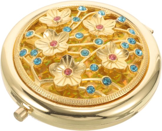 Gouden Handspiegel - Retro Kant Design - Draagbare Make-Up Spiegel - 6.5CM Diameter - Metalen Cadeau Voor Vrouwen - Mini Formaat