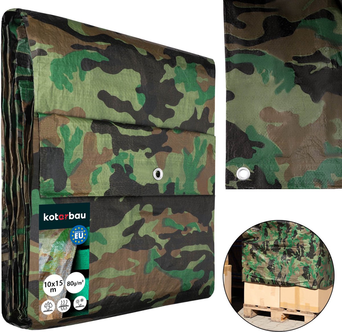 KOTARBAU® Afdekzeil - Polyethyleen - 10 x 15 m - Camouflage - 90 g/m² - Waterdicht - Zeil Afdekking - Beschermzeil voor Meubels