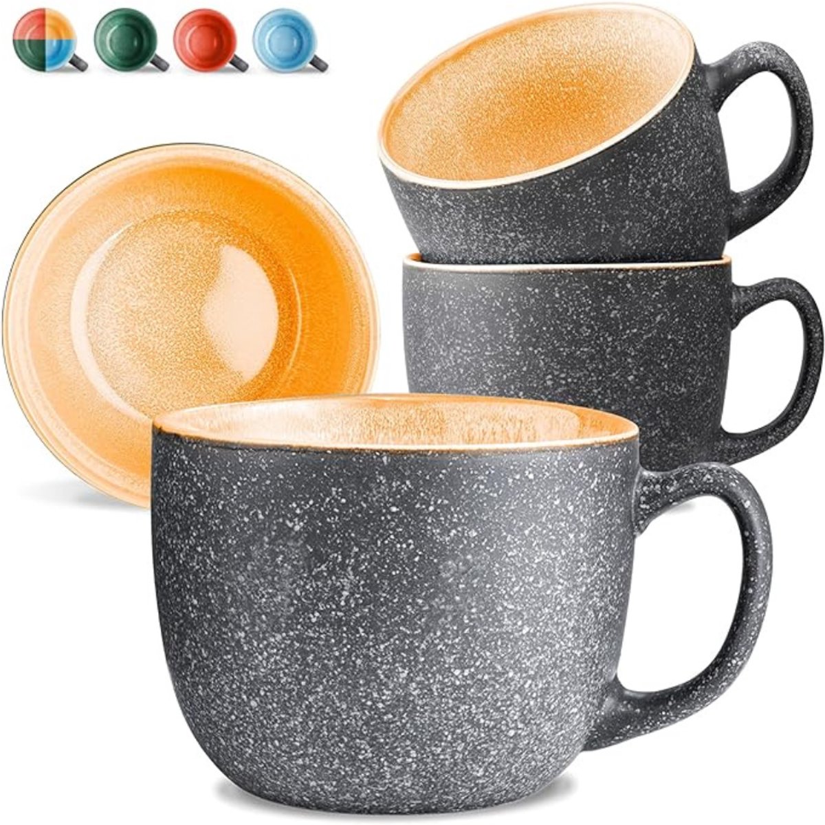 Verte Koffiemok - Keramische Koffiekopjes - Dik Steengoed - Mokken met Handgemaakt Reactief Email - Blijft Lang Warm - Geel - Set van 4 - 350 ml