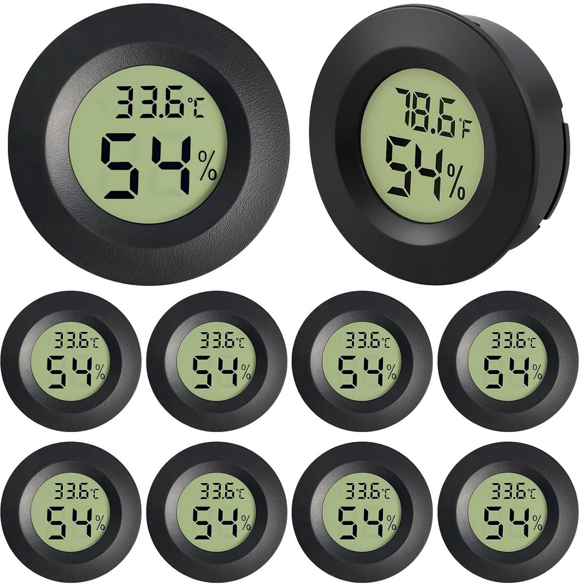 10x Digitale Mini Hygrometer Thermometer Zwart voor Binnen en Kas