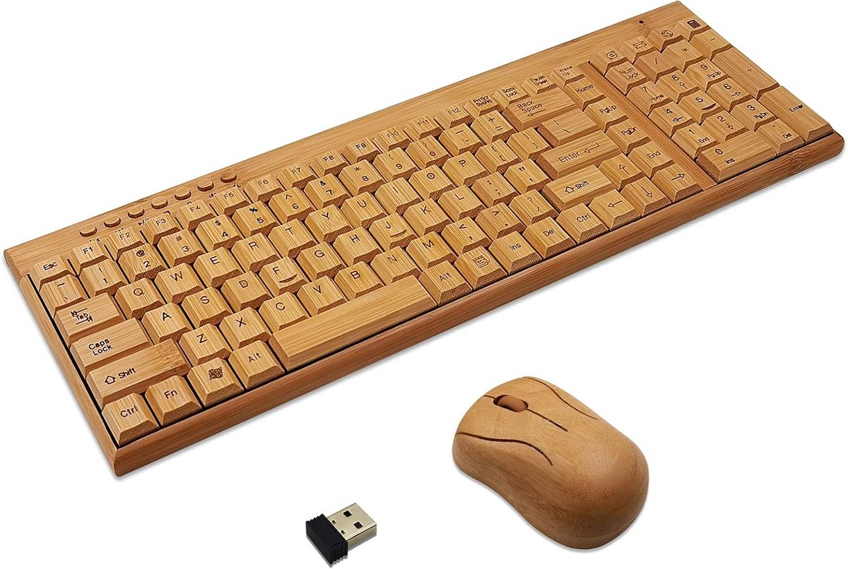 Draadloos Bamboe Toetsenbord en Muis Combo USB PC Mac