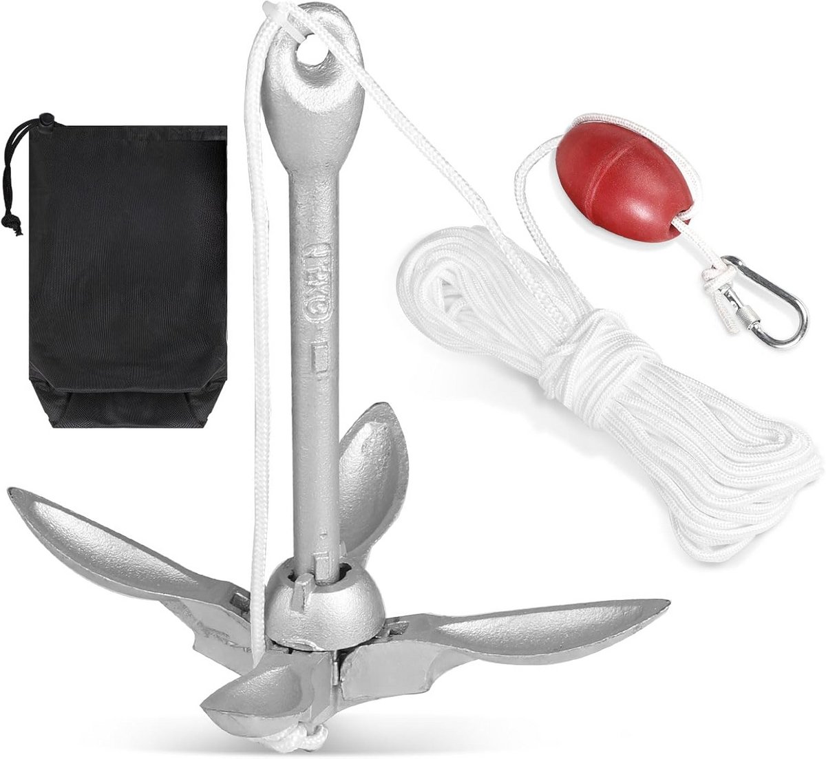 Inklapbaar Bootanker 1.5kg met 20M Lijn, Boei en Opbergtas voor Kajak en SUP