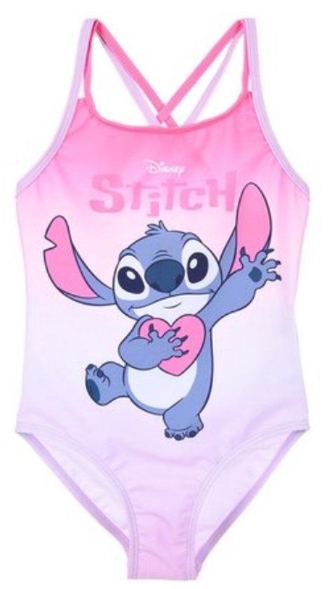 Paars-roze dip-dye badpak met Stitch van Disney die een hart vasthoudt.