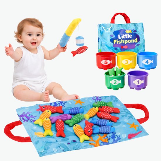 Stoffen visspel voor baby’s - Baby Speelgoed 1 jaar - Montessori speelgoed 6 maanden tot 2 jaar - Baby cadeaus 6 maanden