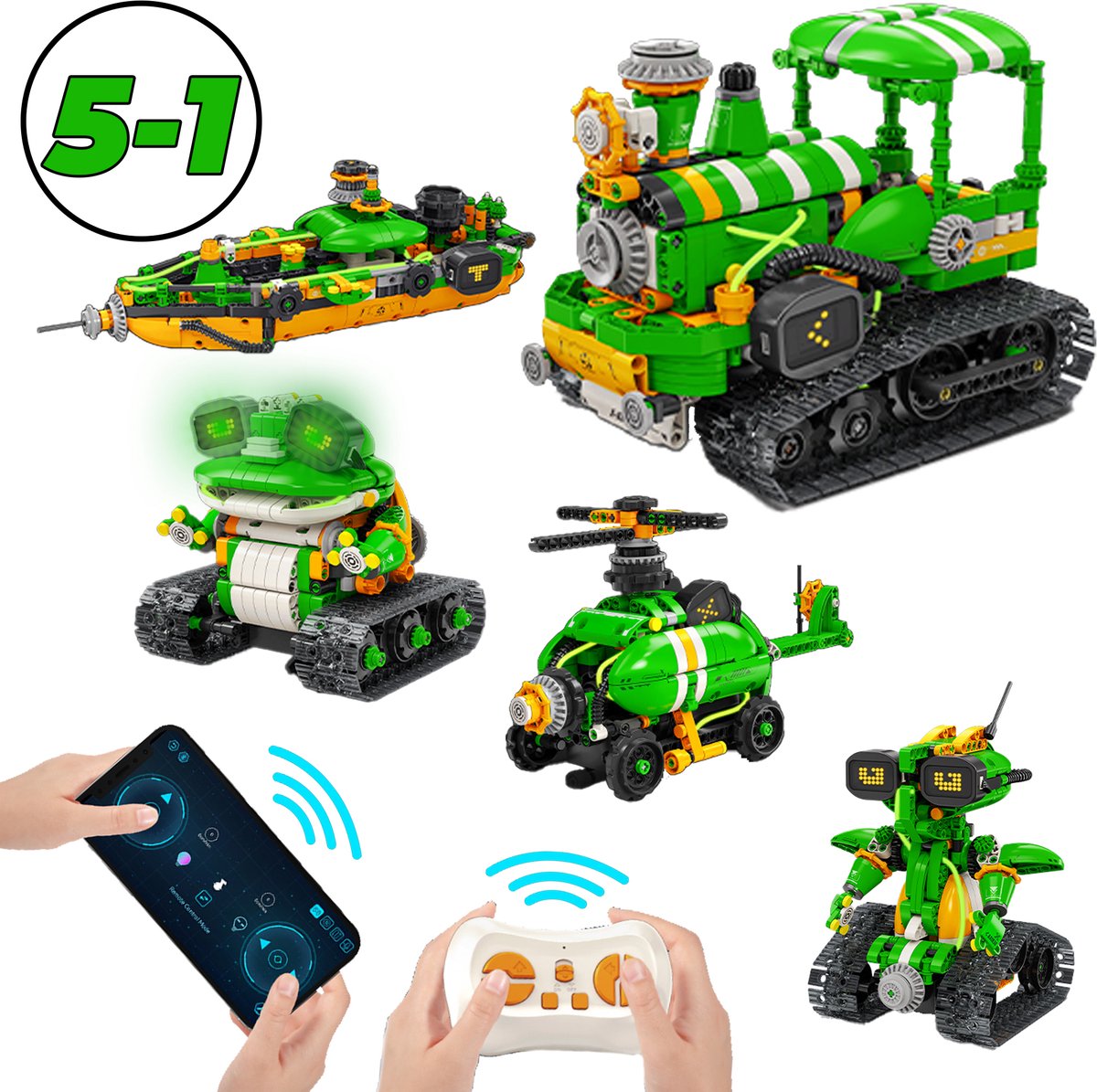 Qualitá® Robot Bouwpakket 5 in 1 – Educatief Speelgoed – Robot Speelgoed - Robot Bouwpakket - STEM speelgoed – Programmeren Voor Kinderen - Interactief Speelgoed – 496 Onderdelen – 7-9 Jaar