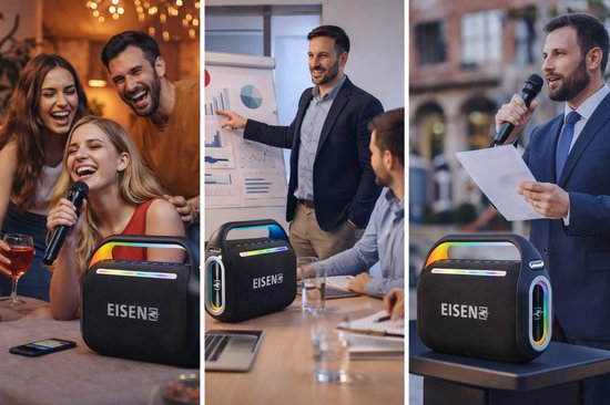 Eisenz EZ-V66 Draadloze Speaker met Microfoon - 120W - Bluetooth 5.0 - RGB Verlichting - 12000mAh Accu - Zwart - Karaoke Speaker van Merkloos — afbeelding 2