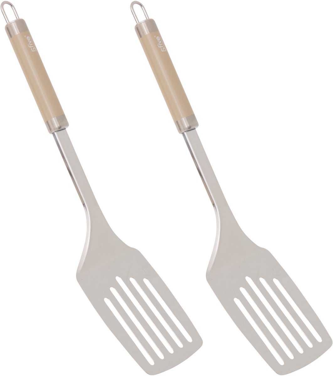 5Five spatel Paris - 2x - 34 cm - RVS - aluminium - beige/zilver - keukengerei