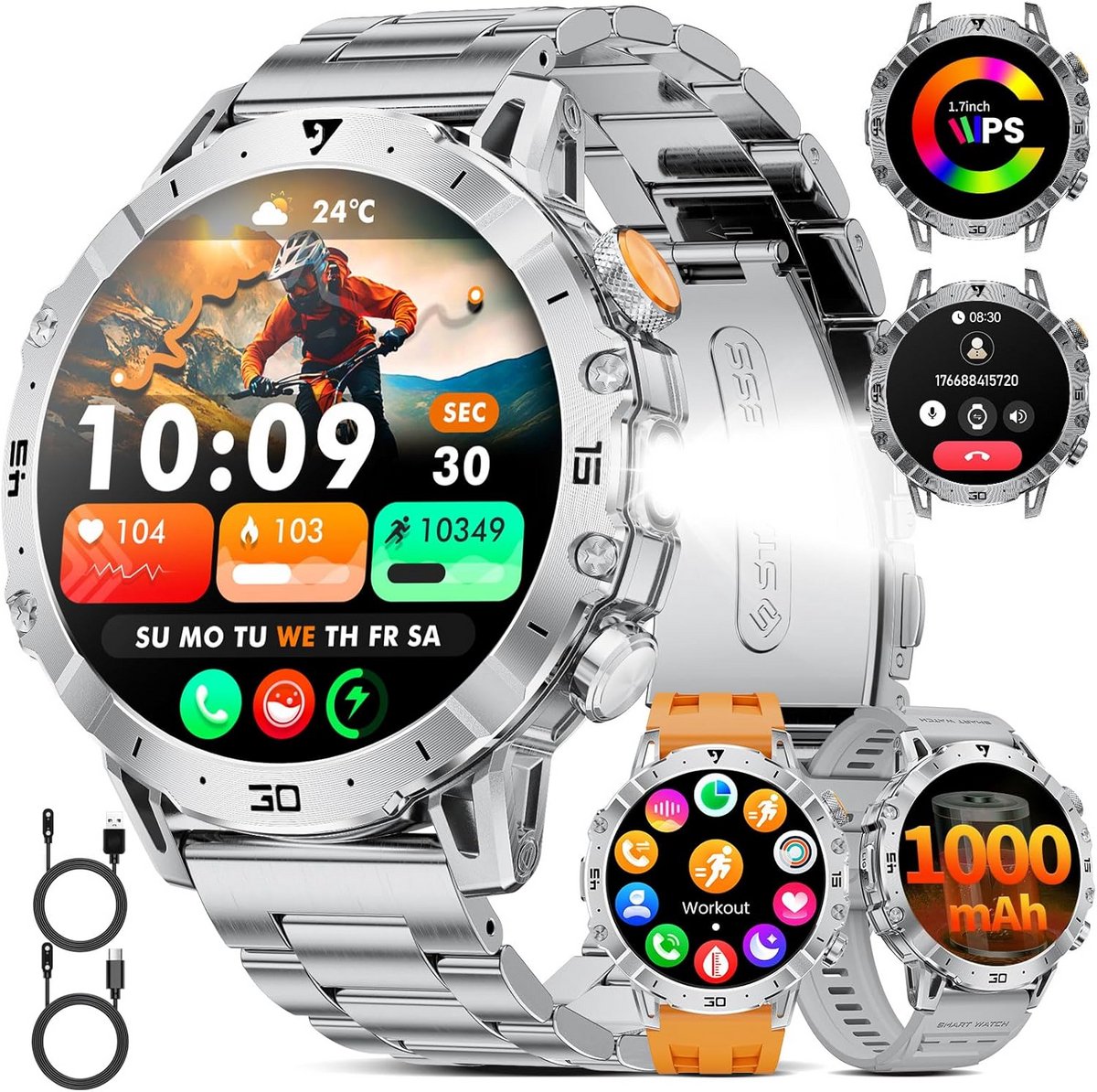 Smartwatch Heren met Grote Batterij, HD Display en Bellen - Compatibel met iOS en Android
