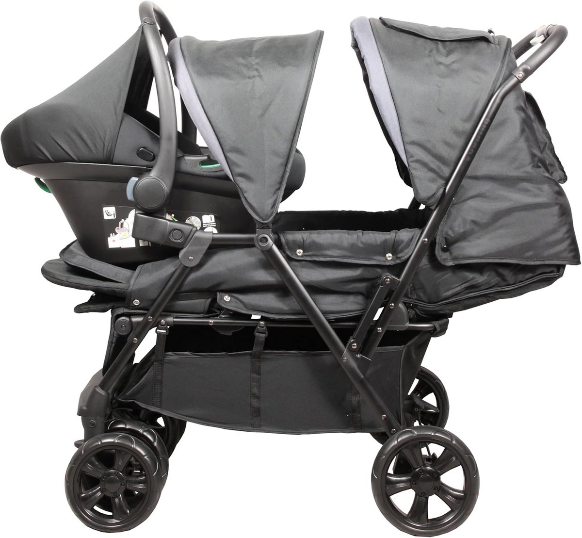 Tweelingkinderwagen met 2-in-1 functie en autostoel voor baby's