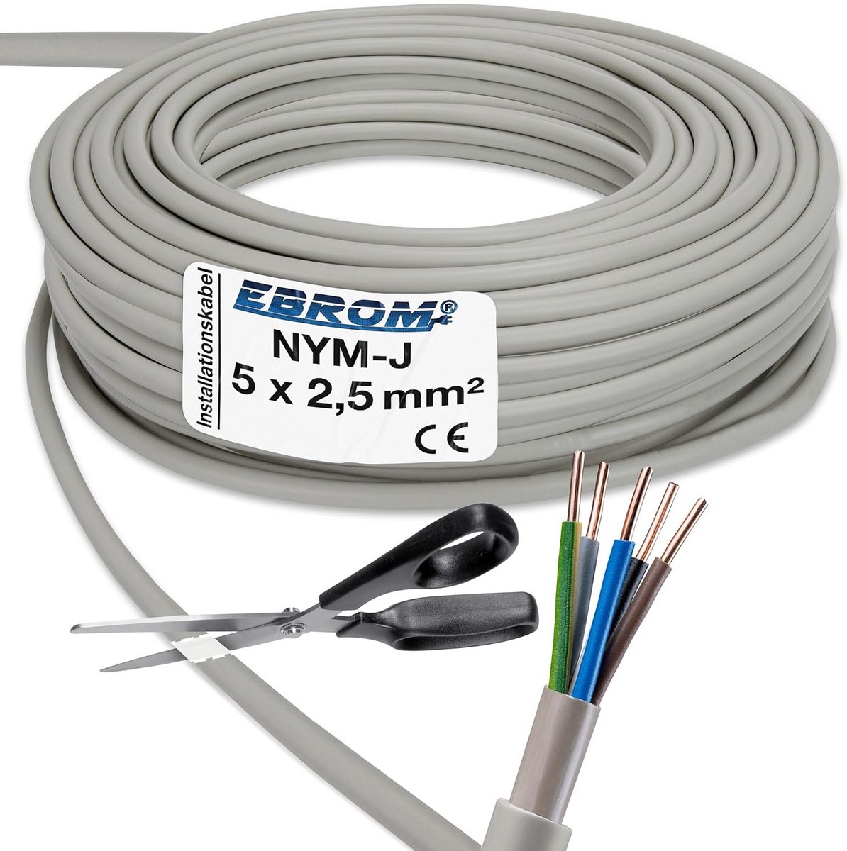 Installatiekabel Grijs 5 Aders 2,5 mm² voor Vaste Installatie