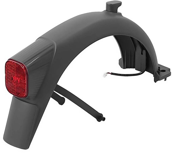 Garde-boue arrière noir de trottinette avec feu arrière rouge et câble.