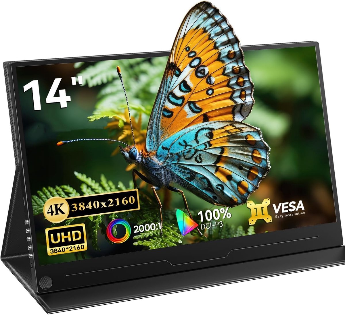 Draagbare Monitor 14 Inch – Mobiel Scherm – Extern Display – UHD Beeldscherm – Laptop Monitor – 4K UHD Resolutie – 100% DCI-P3 Kleur – 450 Nits Helderheid