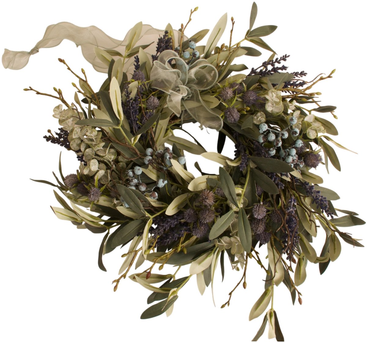 WinQ-Krans kunstbloemen Blauw/ Grijs-krans voor op tafel-Krans voor op deur