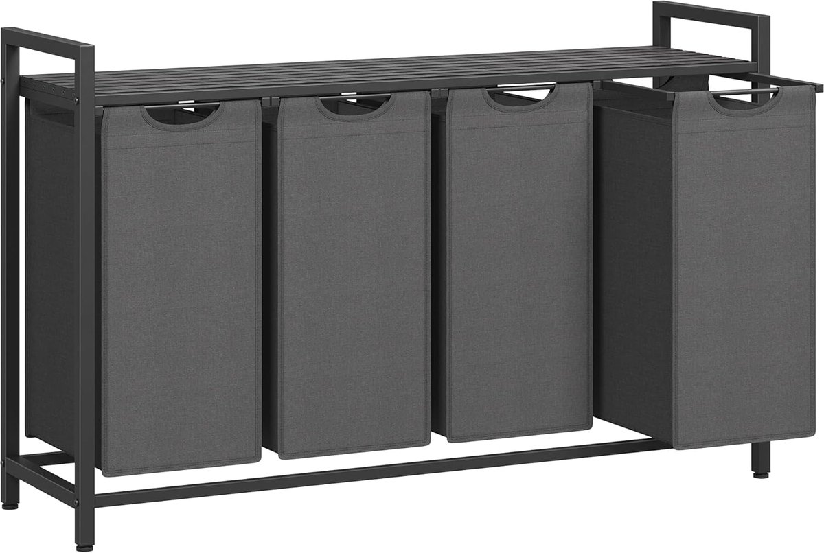 Hoppa! Wasmand - Zwart, Grijs - MDF, Staal, Oxford-Stof - 116 x 33 x 72 cm (B x D x H)