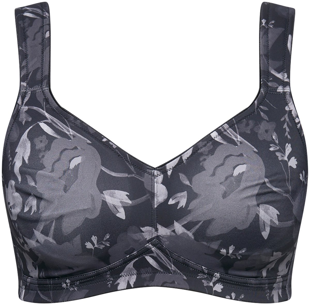 Ulla Popken Dames - Microvezel-bh bloesems zonder beugel - Zwart