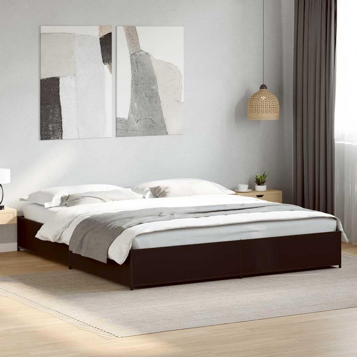 Robuust Zwart Bedframe 200x200 cm - Metalen Onderstel voor Tweepersoons Matras