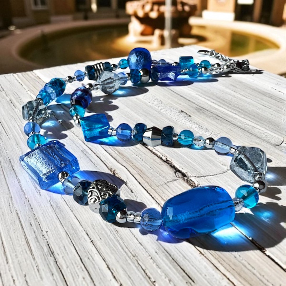 Corte Murrina - Halsketting - Murano glas - 45cm - Roma - Aqua - Exclusief bij Bella Murano