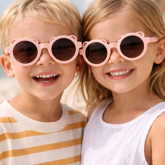 Kinderzonnebril met Berenoortjes - Rond - UV Bescherming - Flexibel - 0-6 Jaar - Zalmroze van Merkloos — afbeelding 2