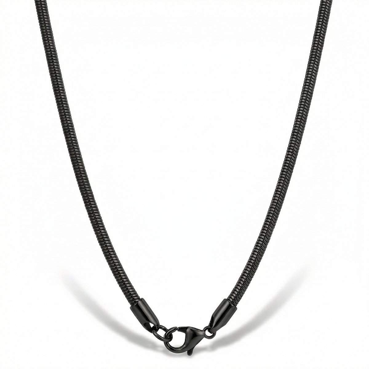 Halsketting zwart slang heren staal UORO 1,5mm dikte - 50cm lengte - Ketting zilverkleurig heren zonder hanger - Mauro Vinci