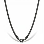 Halsketting zwart slang heren staal UORO 1,5mm dikte - 50cm lengte - Ketting zilverkleurig heren zonder hanger - Mauro Vinci