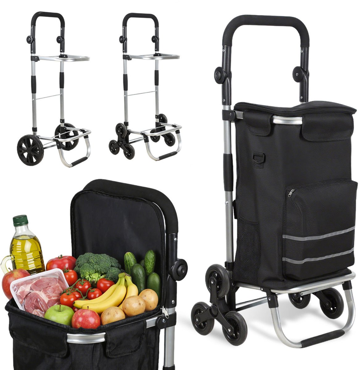 Boodschappentrolley met koelvak 51L boodschappenwagen steekwagen functie 3.8kg