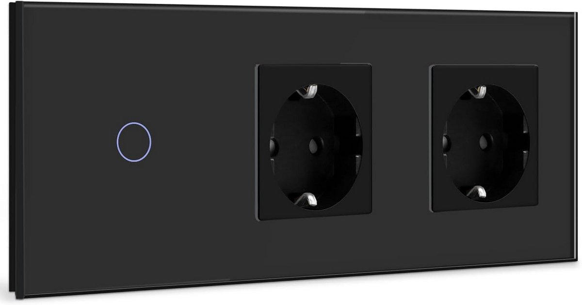 Dubbele Touch Lichtschakelaar Zwart - Gehard Glas met LED Indicator - Geen Nuldraad Nodig