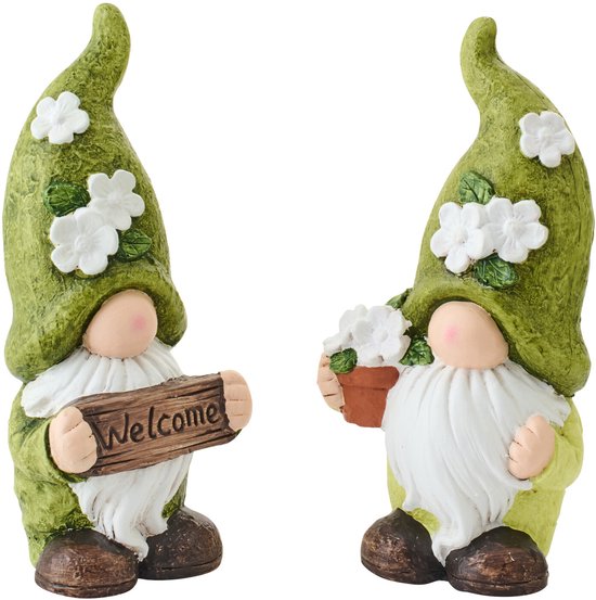 J-Line Lutin Bienvenue + Cache-Pot - argile - vert/blanc - small - 2 pièces