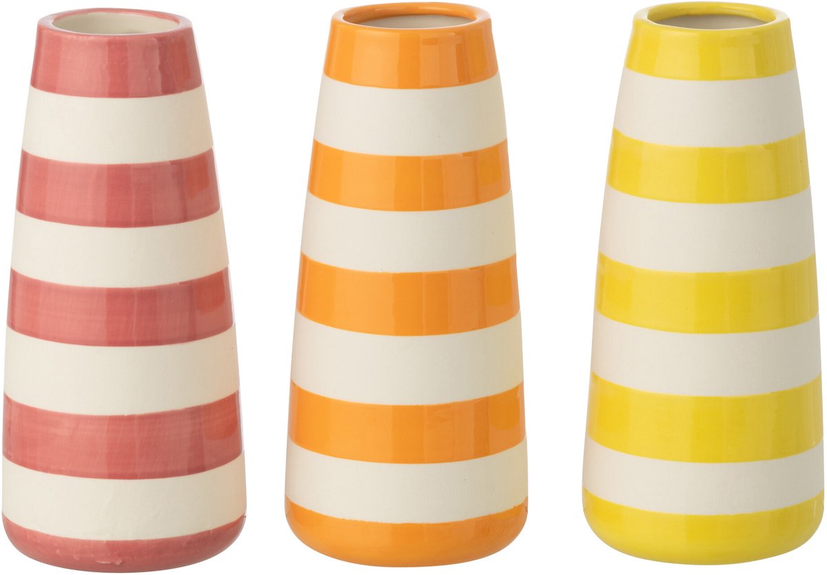 J-Line decoratie Vaas Gestreept Porselein - polyresin - large - doos van 3