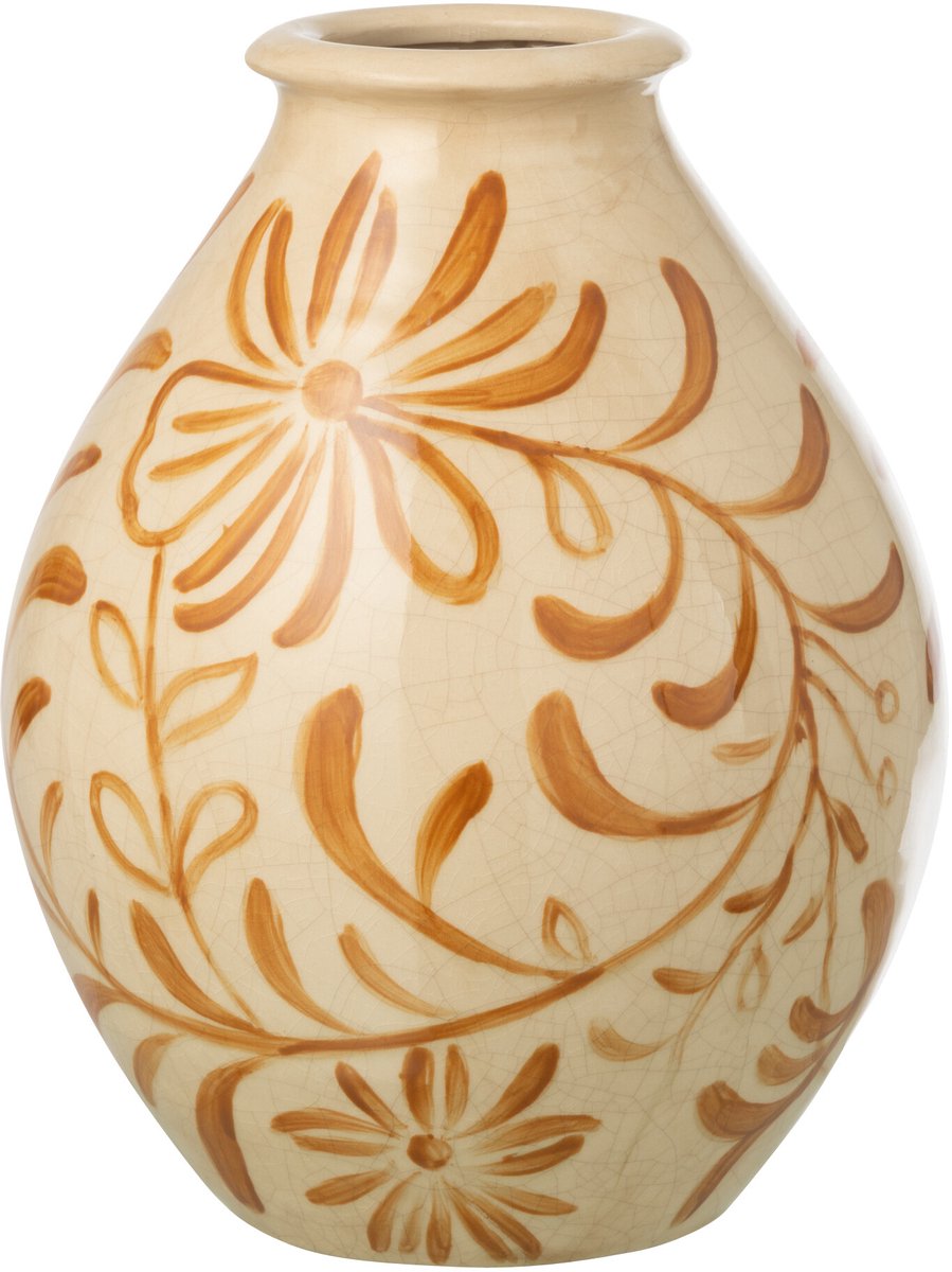 J-Line vaas Bloemen - steengoed - okergeel/wit - large