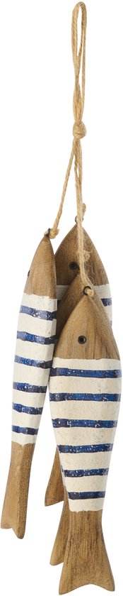 J-Line Suspension 4 Poissons - bois - bleu/blanc - large