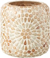 J-Line kaarshouder Mozaïek - glas - beige/wit - 2 stuks