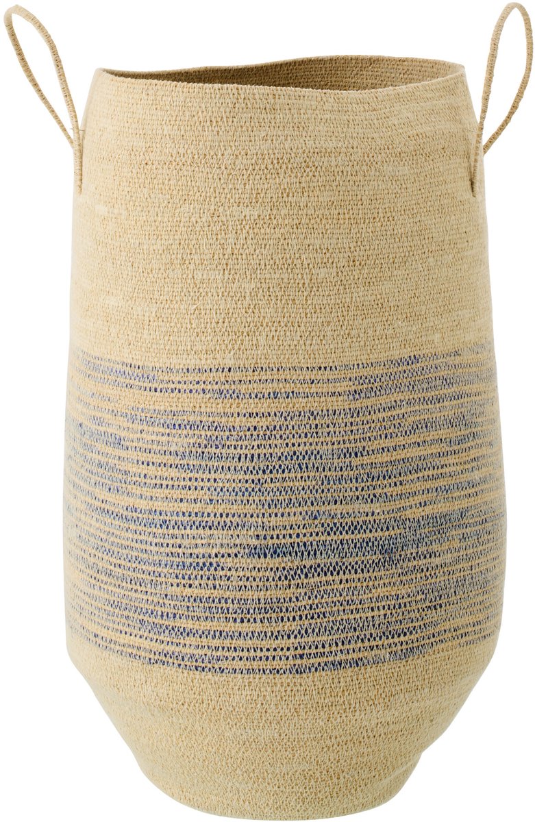 J-Line mand Met Handvat Gestreept - zeegras - naturel/blauw