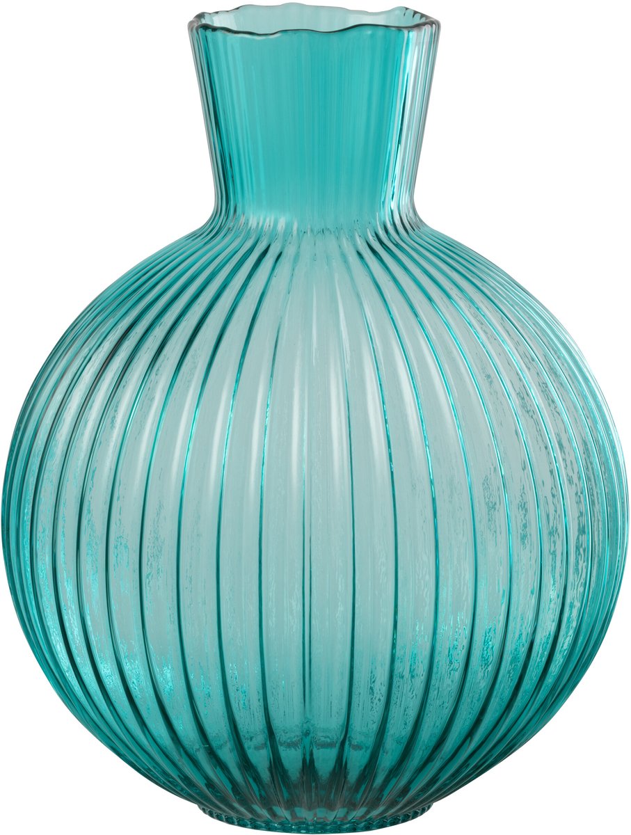 J-Line vaas Bal Geribbeld - glas - turkoois - large Blauw