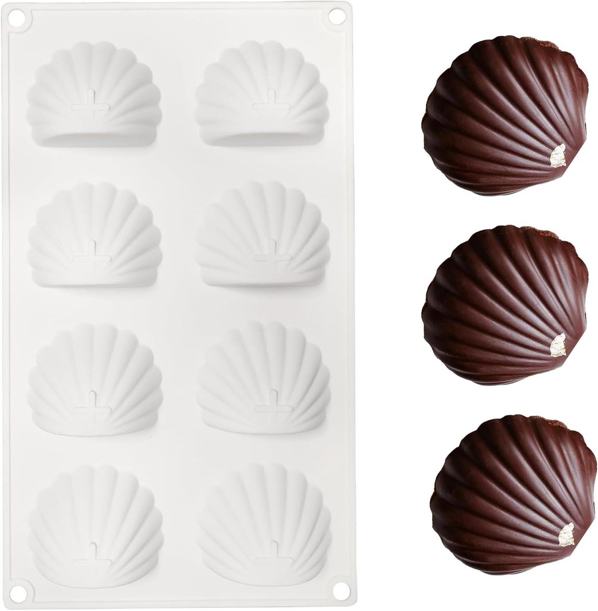 Siliconen vorm schelpvorm 8 uitsparingen cake gelei snoep (holte 6,4 x 5 cm)