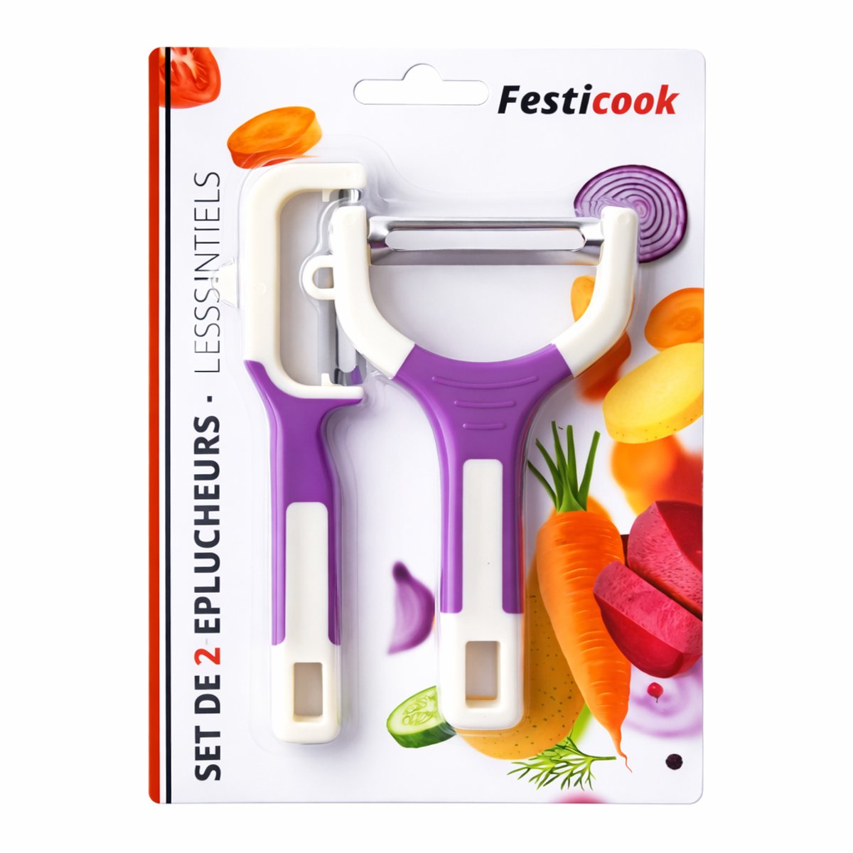 EasyMart – Dunschillers Set 2-delig – Y-model + Rechte – Groente- & Aardappelschiller – Keuken – Paars